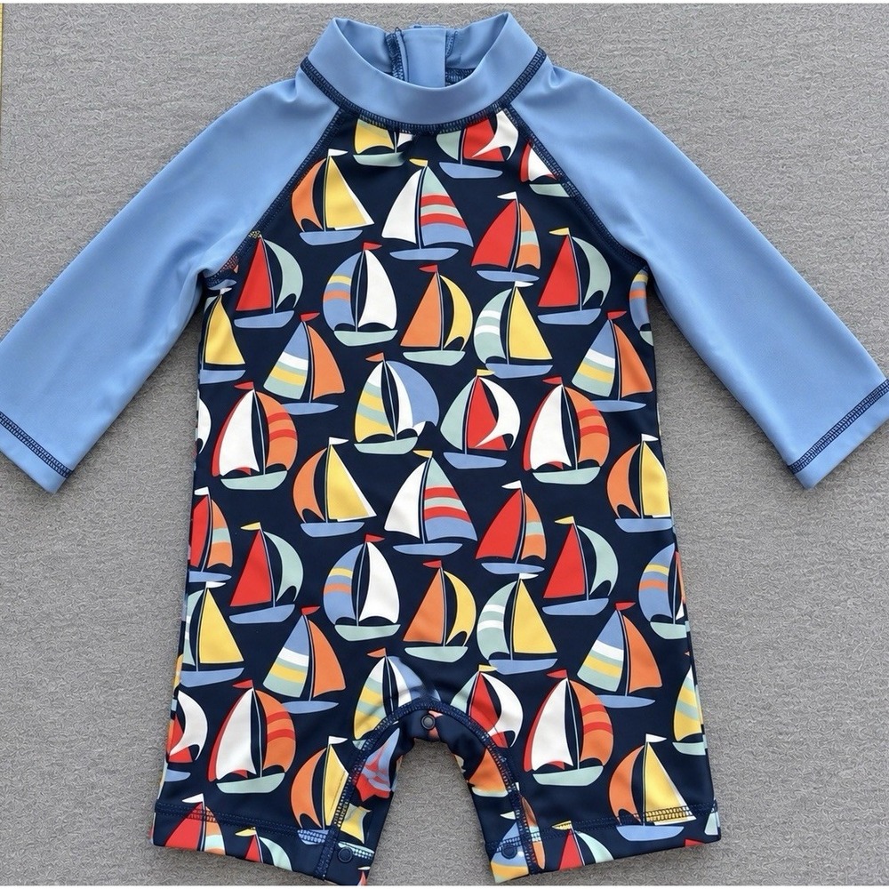 Little Me Long Sleeve Swim Rash Guard Suit Sailboats 18M MINT